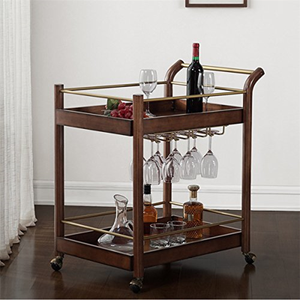 Chariot de service/bar en bois massif de marque Sunrise, finition antique du milieu du siècle, avec roulettes, pour spiritueux, vin, thé, meuble de cuisine - Product Image 4