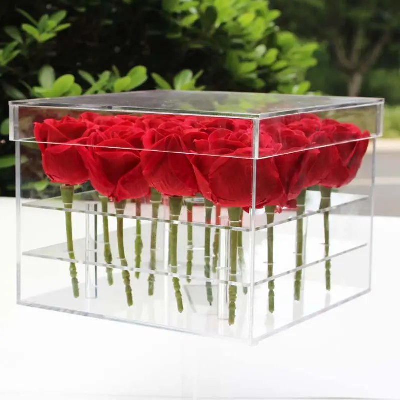 16 स्लॉट एक्रिलिक गुलाब का फूल धारक आपूर्तिकर्ता अनुकूलित डिजाइन फूल बॉक्स स्पष्ट एक्रिलिक बॉक्स के लिए फूल एक्रिलिक गुलाब बॉक्स