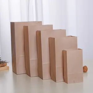 PE Film Coating Grease Proof Brown Paper Bag Square Bottom Food Packing Take Away Kraft Paper Bags Wholesale