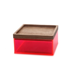 Hogar rojo transparente caso <span class=keywords><strong>a</strong></span> casa cocina caja de almacenamiento con tapa de madera - Product Image 1