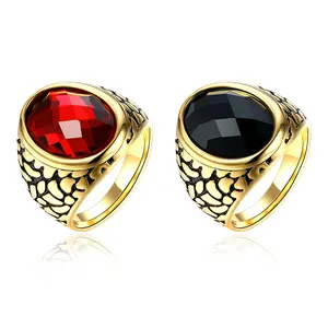 <span class=keywords><strong>Dubai</strong></span> 18K Vàng Mạ Đỏ <span class=keywords><strong>Ruby</strong></span> Nhẫn Nam Tùy Chỉnh Đá Tự Nhiên Thép Không Gỉ Đá Quý Nhẫn - Product Image 1