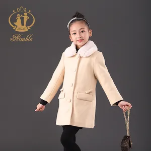 Nimble In Stock Kids Formal Fall Winter Coats Girls Outdoor Pullover Coat Oatmeal Color Knee Length Outwear Warm Coat