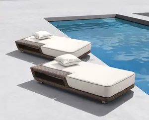 Mesa de bandeja projetada elegante verão rattan mobiliário ao ar livre resort elegante espreguiçadeira