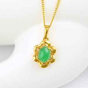 Xuping dubai 24K color oro esmeralda verde de imitación flor fascinante aretes y collar set de joyas para mujeres - Product Image 3