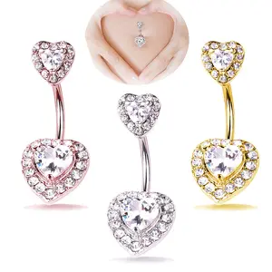 VRIUA 2020 Double Heart Belly Piercing Belly Button Rings Navel Piercing Sexy Belly Dance Piercing