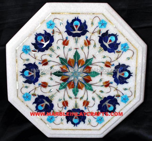 Marble Inlay <b>Table</b> Top With Natural Stone Inlay <b>Work</b> - Product Image 1
