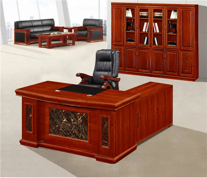 Clásico de madera estándar muebles de oficina dimensiones l forma de escritorio de oficina de piezas de hardware más reciente de oficina mesa de diseños