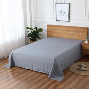 1 Buah harga grosir 100% sprei Linen warna-warni murni sprei datar Linen seprai tempat tidur Linen