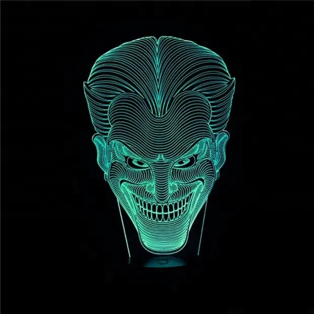 Joker yüz şekli renkli 3D ışıkları Illusion LED akrilik lambası İnanılmaz 3D Illusion LED masa lambası gece lambası için festivali hediye