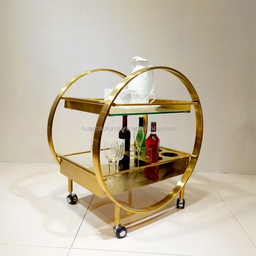 Troli Bar Seluler Minuman Keras Emas Hotel Royal Modern Kualitas Tinggi dengan Roda