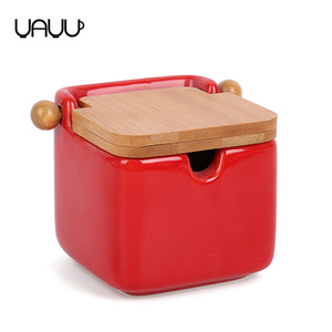 Товары для дома, плоская белая керамическая деревянная крышка, кухонная канистра с ложкой - Product Image 3