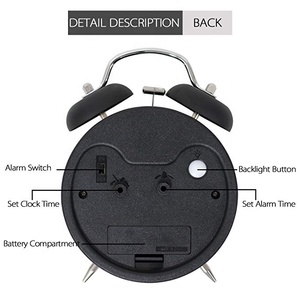 Double cloche réveil fort rétro réveil batterie Reloj avec veilleuse pour chambre - Product Image 5