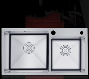 Sanitaires lavabo double bol en acier inoxydable à la main cuisine évier encastré - Product Image 5