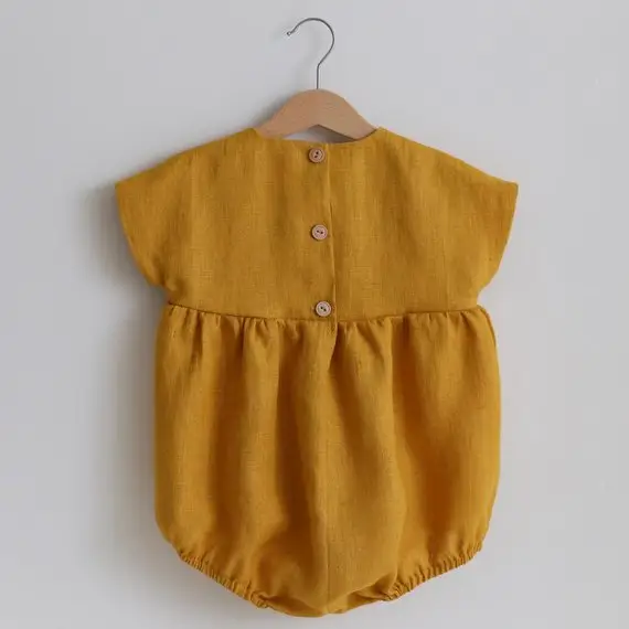 Wholesale Toddlers Linen Baby Romper Button Trendy Kids Clothes yellow color baby romper linen romper baby clothes