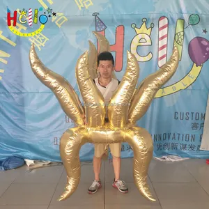 Gouden glanzende materiaal parade decoratie Opblaasbare vlam tentakel octopus kostuum