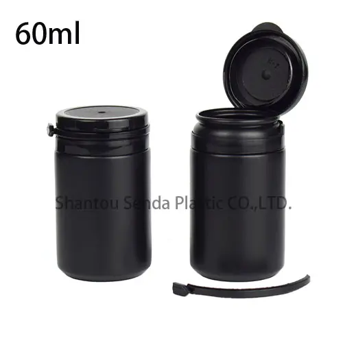 60ml tear-off cap pill bottle manufacturer,without any smell plastic black bottle jar