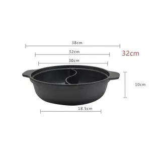 Kitchen Cookware 30/32/35CM Cooking Pot 2 Compartments Cast Iron Round Chafing Dish Shabu Shabu Hot Pot With Divider