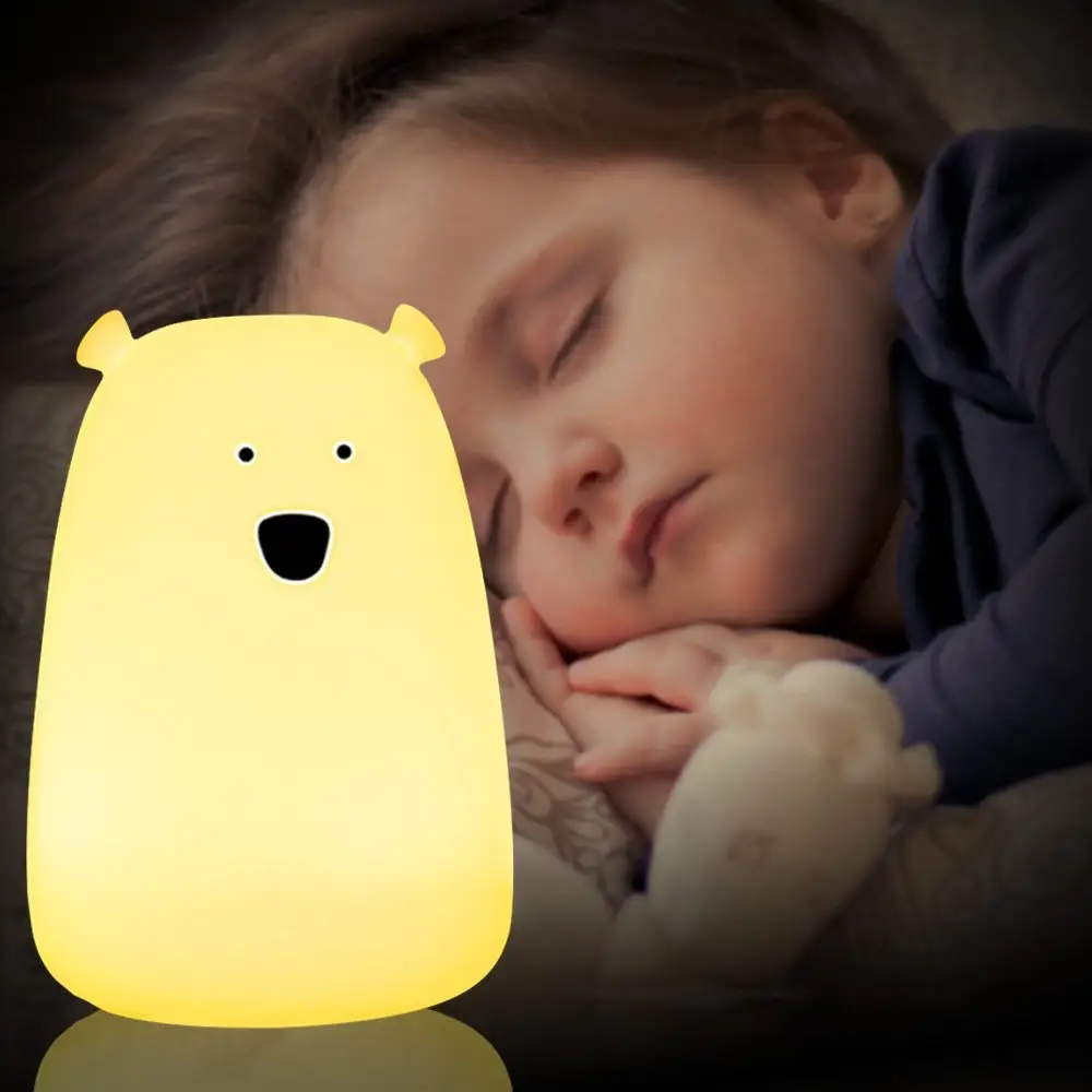 Big Bear USB Rechargeable Soft Silicone LED Night Light Baby Kids Adults Bedroom Desk Lamp