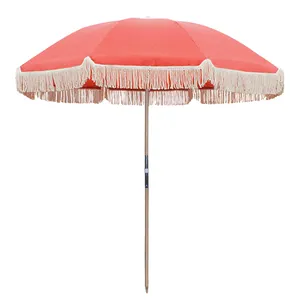 Высококачественный роскошный деревянный зонт ручной работы с кисточками с напечатанным на заказ наружным садовым пляжным зонтом с кисточками