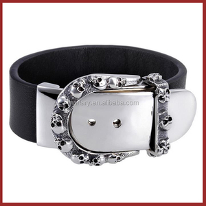 Encargo negrita ancha pulsera de cuero hombres con Skull Belt Buckle - Product Image 1