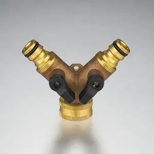 Garden Tap Twin Brass Quick Connector With Shut-off Valves