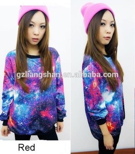 Caliente 2015 OEM Chic mujeres de la galaxia del espacio estrellado de manga larga superior redondo T Shirt Jumper Top - Product Image 3