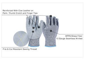 Guantes DE TRABAJO HPPE anticortes a prueba de pinchazos, de cuero en la palma del pulgar, entrepierna y puntas de los dedos, guantes de mano resistentes a Cortes - Product Image 2