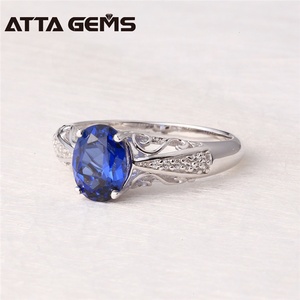 Exquise Coupe Ovale Bleu Saphir Or Blanc Plaqué Platine 925 Bague en Argent Sterling Pour <span class=keywords><strong>Les</strong></span> Femmes Anniversaire Cadeau - Product Image 5