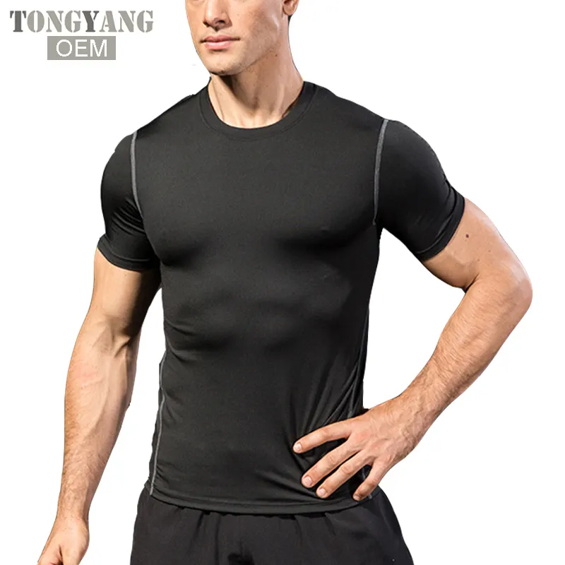 TONGYANG-Camiseta deportiva de compresión de secado rápido para hombre, camiseta ajustada para correr y Fitness, ropa deportiva para gimnasio