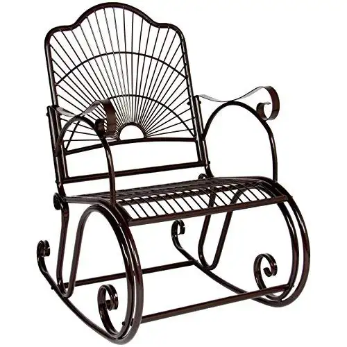 प्राचीन आउटडोर आँगन लोहे स्क्रॉल पोर्च घुमाव कमाल की कुर्सी डेक सीट पिछवाड़े ग्लाइडर-ब्राउन