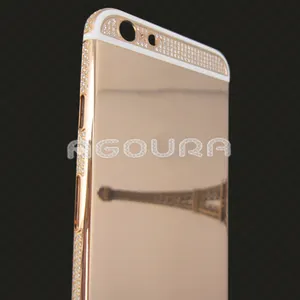 2015 de lujo de oro vivienda para iphone6s con crystal cubierta trasera, para el iphone 6 s plus rose oro vivienda