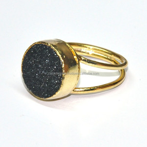 Bague de pierres précieuses à facettes rondes, nouveau Design en argent noir druse, bijou fait à la main en plaqué or - Product Image 3