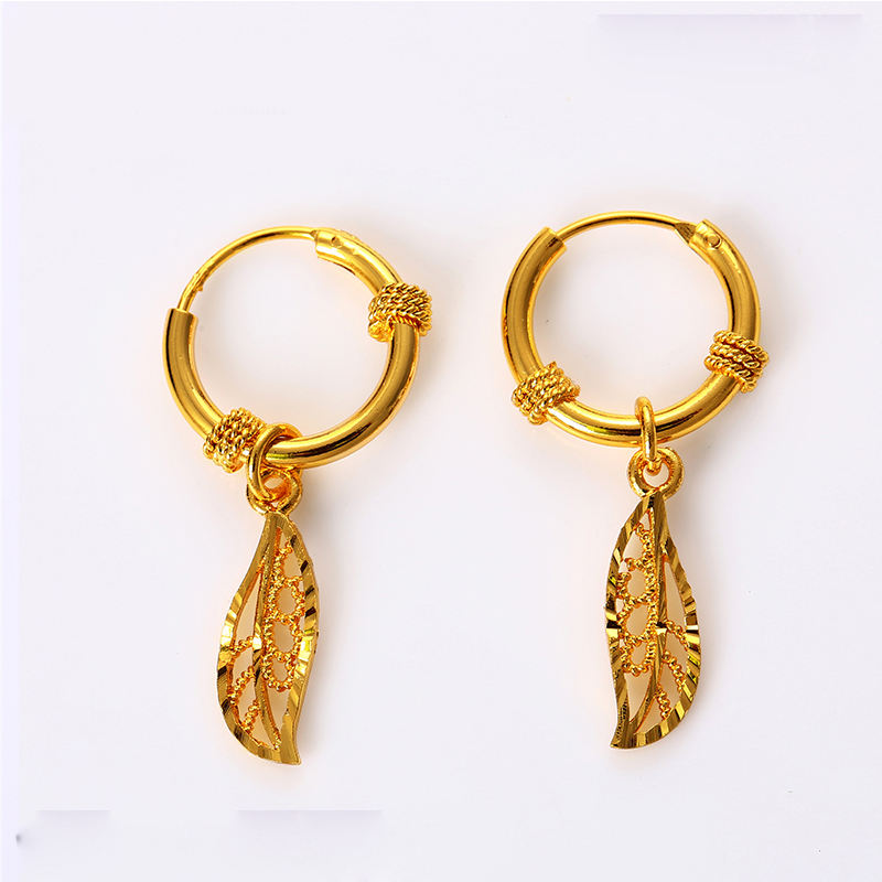 Xuping सोने 24K पत्ता लटकन फैशन डिजाइन कान की बाली महिलाओं के लिए