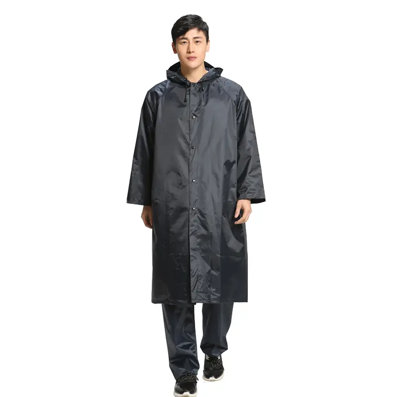 Stylish Black Polyester PVC Adult Raincoat Pattern Outdoor Men's Unisex Long Style Hiking Poncho Thick Environmental rain coat