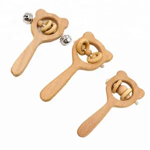 Детские деревянные игрушки-погремушки для прорезывания зубов, детская коляска, буковая деревянная игрушка-прорезыватель с колокольчиком