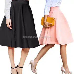 विंटेज खिंचाव उच्च कमर सादा स्केटर flared pleated लंबी स्कर्ट महिलाओं स्कर्ट