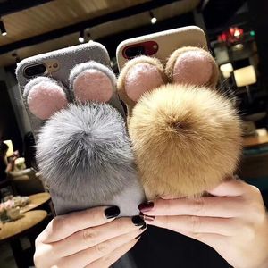 2018 nueva fusión del pelo del oído <span class=keywords><strong>de</strong></span> conejo bola tela peluche caso del teléfono celular para el iPhone para Oppo - Product Image 3