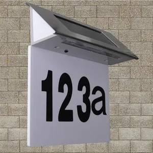 Doorplate Address Light Sign House Number Wall Mounted Solar Lights Stainless Steel Waterproof LED Wall Lights