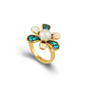 cde marqueterie de nacre fleur anneaux bague bijoux plaqué or pour la mère cadeaux du jour - Product Image 2