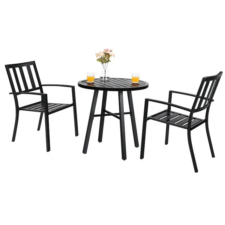 3 pezzi nero alla moda moderna disegno recinzione <span class=keywords><strong>patio</strong></span> all'aperto da tavolo in metallo e sedie