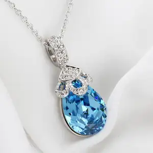 Elegant Crystals Water Drop Pendant Necklace For Women Girl White Gold Color Fashion Jewelry Wholesale N069 N199