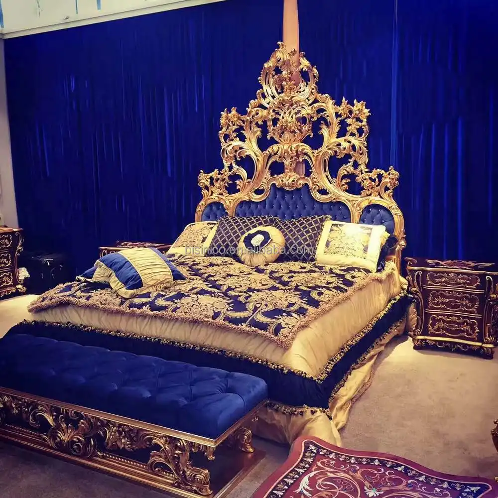 Bisini kişiselleştirilmiş ahşap oyma parlak renk kraliyet yatak odası mobilya Set