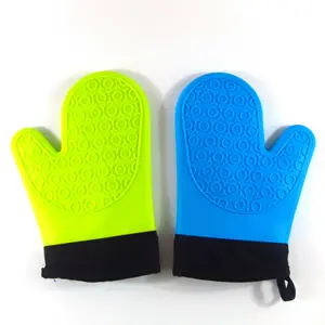 Wholesale Non-stick Silicone Rubber Cotton Oven Cooking Gloves OEM Accept Long Sleeve Kitchen Gloves Oven Mittens