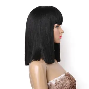 Temiz patlama düz saç parti peruk siyah kadınlar için sentetik peruk