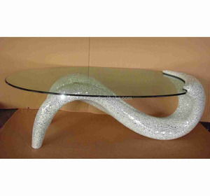 Table basse en mosaïque de verre craquelé de style rococo italien, faite à la main, avec support à thé, concept de décoration intérieure - Product Image 1
