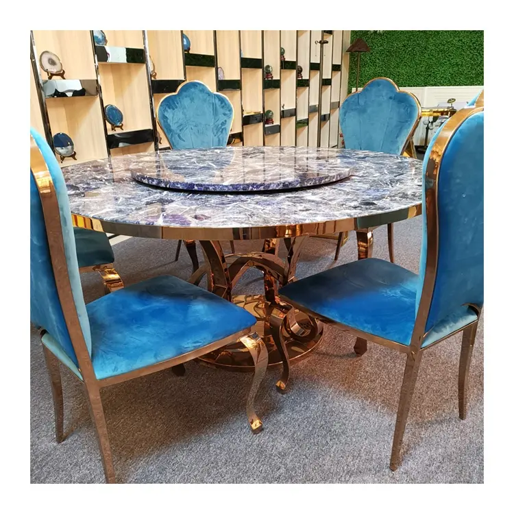 Tavolo da pranzo in pietra preziosa di agata da pranzo in granito blu di lusso azul bahia