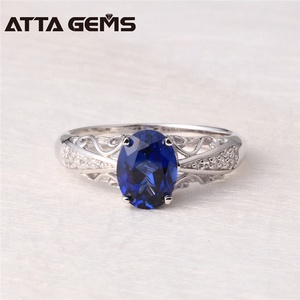 Exquise Coupe Ovale Bleu Saphir Or Blanc Plaqué Platine 925 Bague en Argent Sterling Pour <span class=keywords><strong>Les</strong></span> Femmes Anniversaire Cadeau - Product Image 2