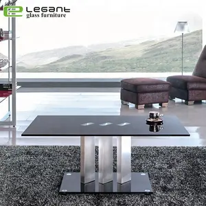 Moderne zwart glas top center salontafel met aluminium basis