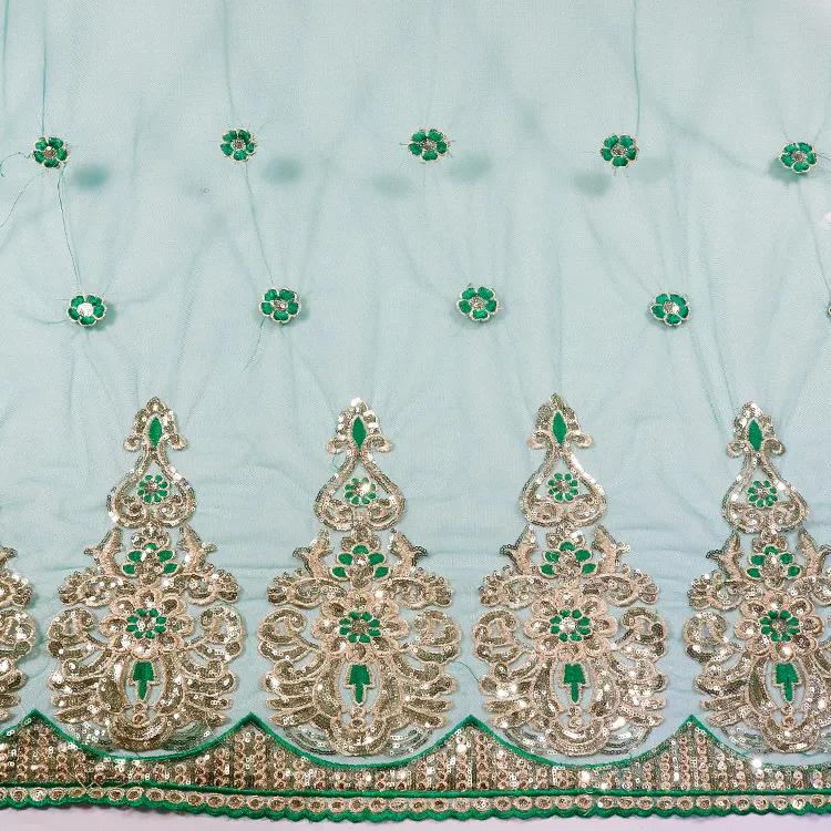 2017 новое поступление индийская Красивая зеленая кружевная ткань с блестками для окантовки сари