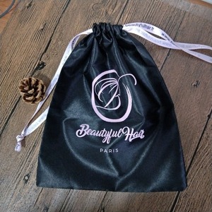 Özel lüks siyah kalın ipek saten çevre dostu İpli hediye çantası saç ekleme Logo baskılı kozmetik kapları için - Product Image 2